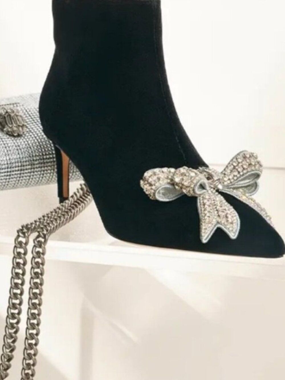 Kurt Geiger London Belgravia Bow Velvet Crystal Embellished Ankle Boot NEW! 37EU